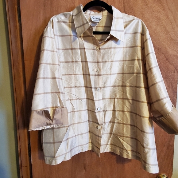 Linea by Louis Delll Olia sz 1x cream button up blouse. 100% silk - Picture 1 of 5